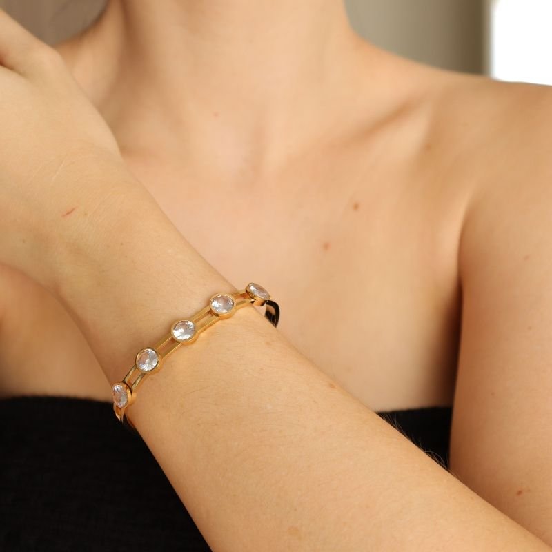 Bracelete com Pedras Aço Inox (Linha Premium)