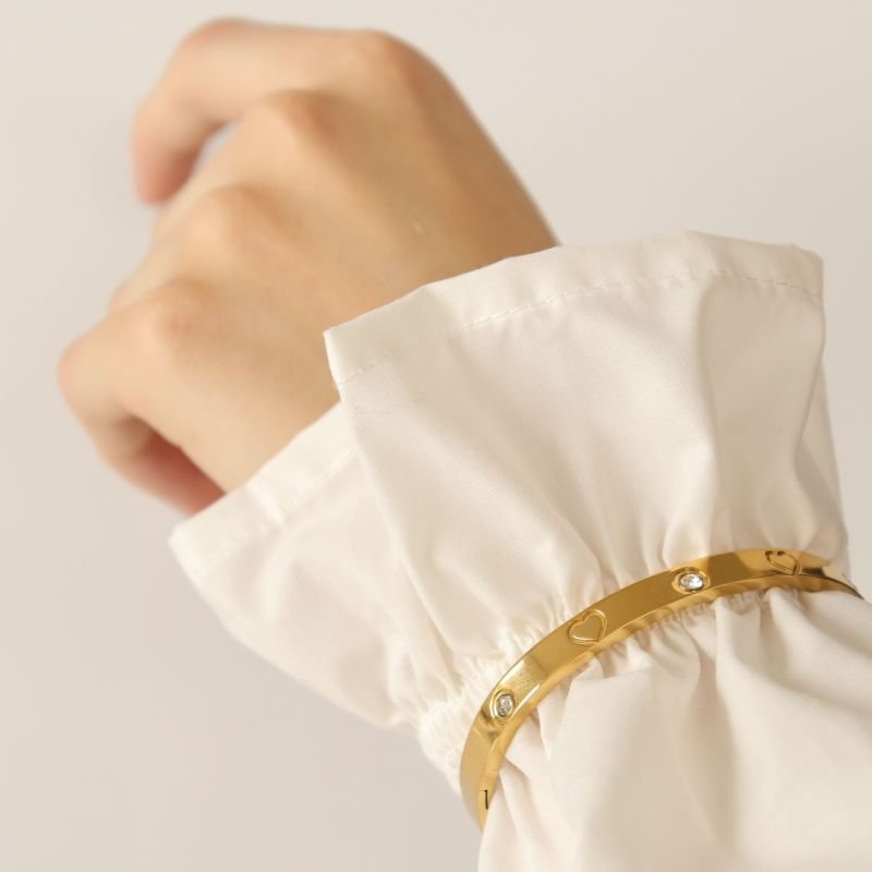 Bracelete Coração e Ponto de Luz Aço Inox