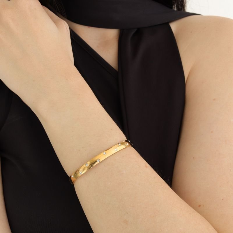 Bracelete Cravejado com Zircônia em Aço Inox (Linha Premium)