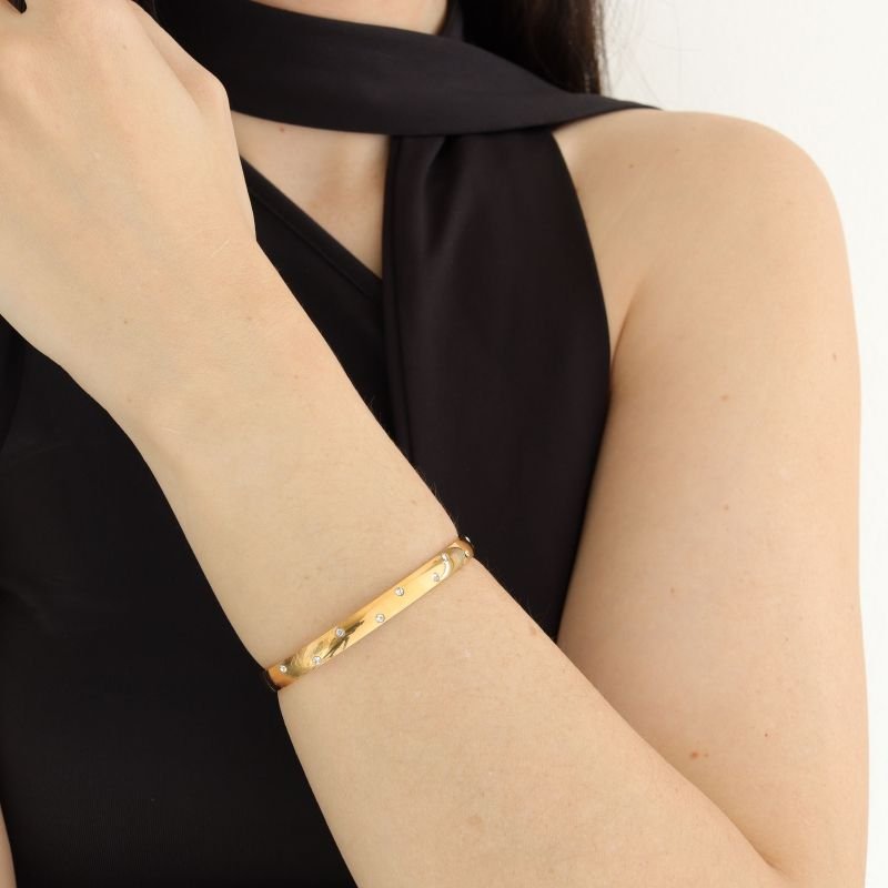 Bracelete Cravejado com Zircônia em Aço Inox (Linha Premium)