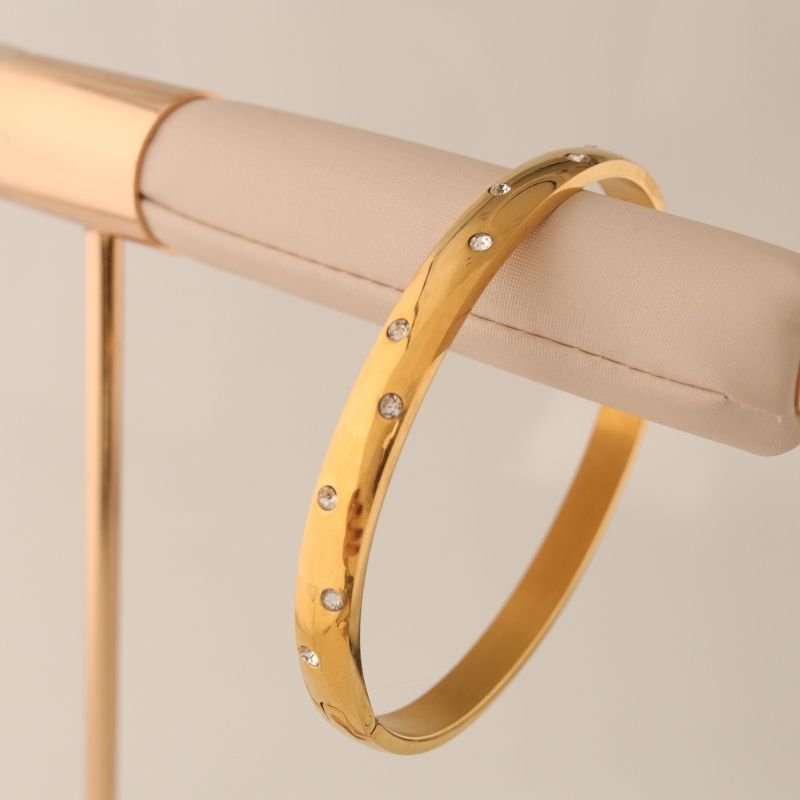 Bracelete Cravejado com Zircônia em Aço Inox (Linha Premium)