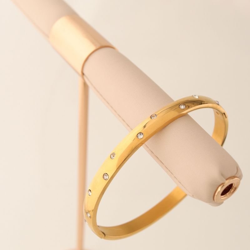 Bracelete Cravejado com Zircônia em Aço Inox (Linha Premium)
