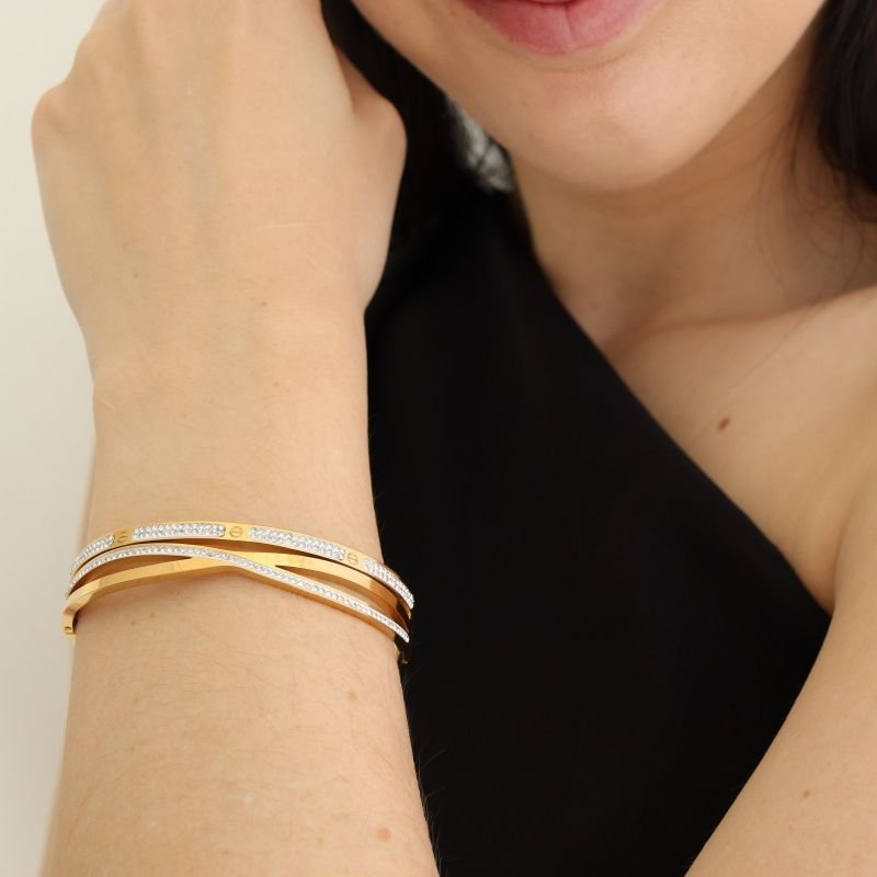 Bracelete Duplo Moderno em Aço Inox (Linha Premium)