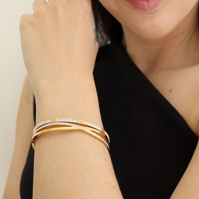 Bracelete Duplo Moderno em Aço Inox (Linha Premium)