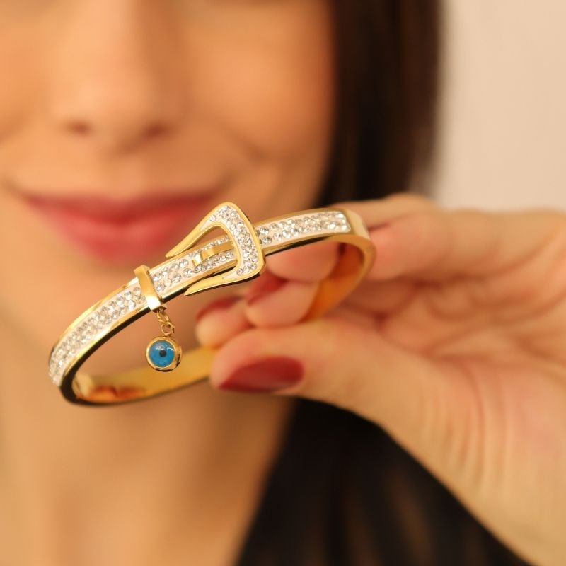 Bracelete Fivela Cravejada em Aço Inox (Linha Premium)