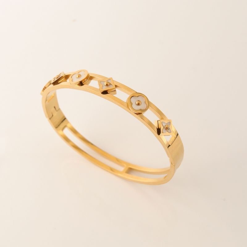 Bracelete Flor com Trevo em Aço Inox (Linha Premium)