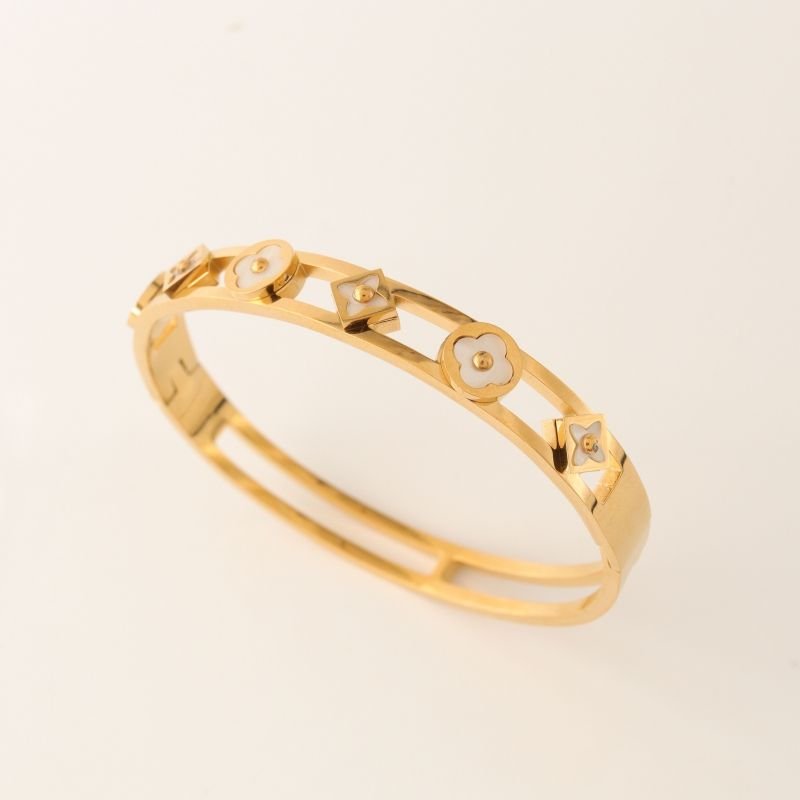 Bracelete Flor com Trevo em Aço Inox (Linha Premium)