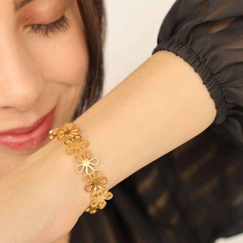 Bracelete Flor em Aço Inox