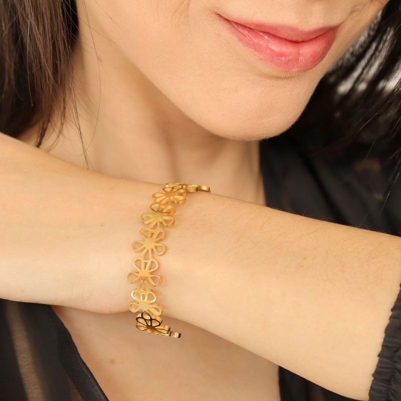 Bracelete Flor em Aço Inox