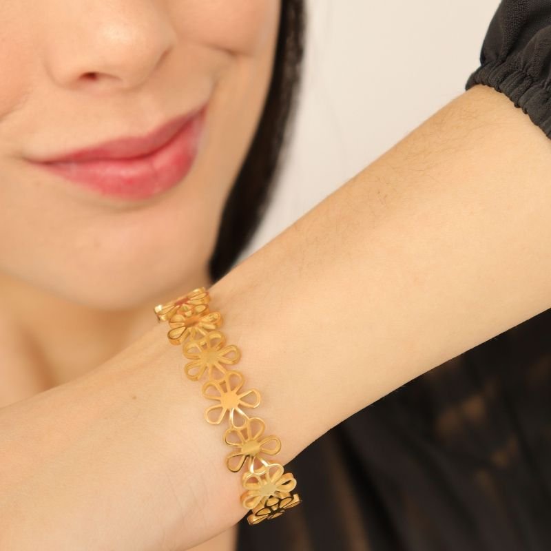 Bracelete Flor em Aço Inox