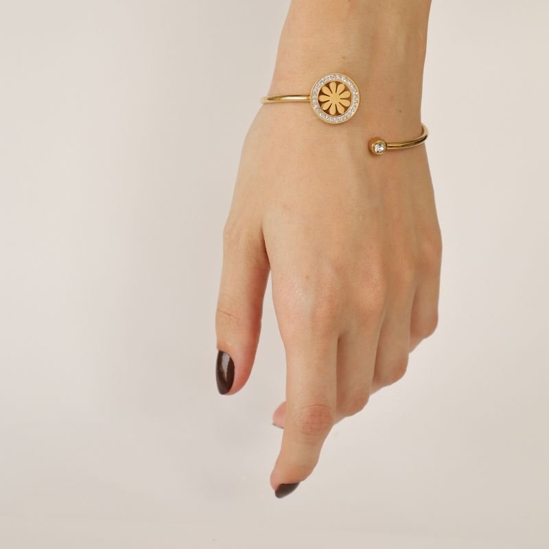 Bracelete Flor em Aço Inox