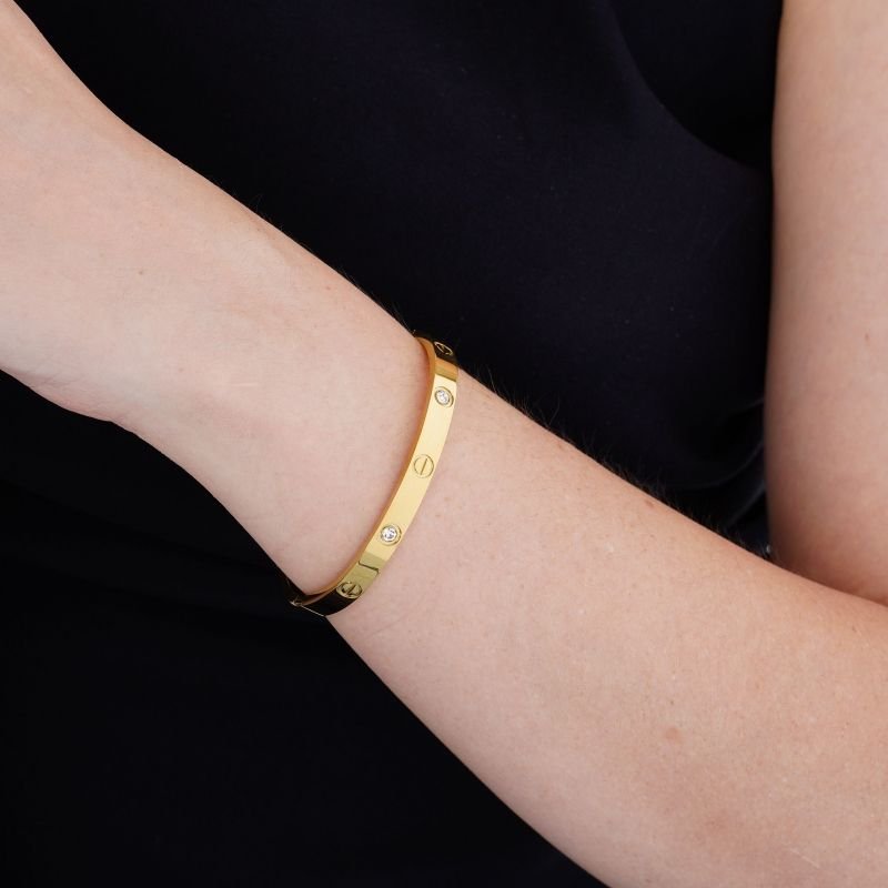 Bracelete Inspiração Cartier com Ponto de Luz em Aço Inox (Linha Premium)