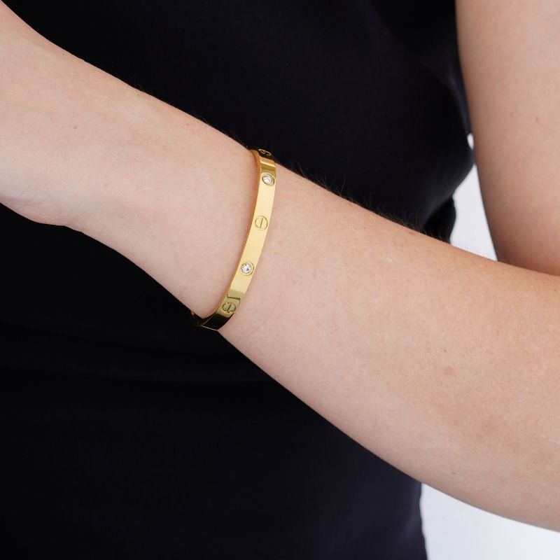 Bracelete Inspiração Cartier com Ponto de Luz em Aço Inox (Linha Premium)