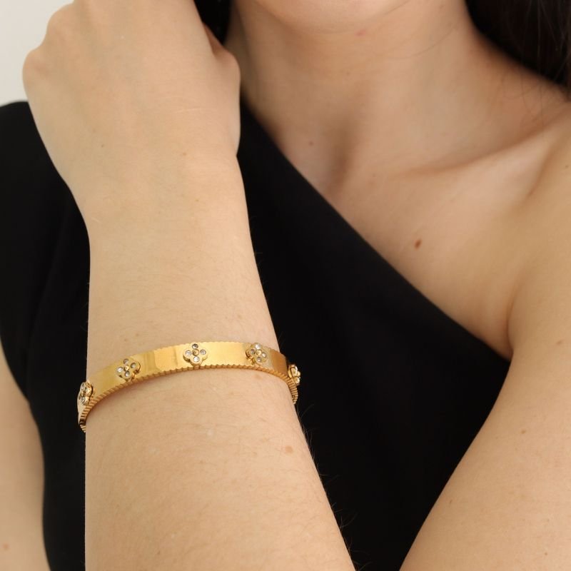 Bracelete Inspiração Van Cleef com Pedrinhas em Aço Inox (Linha Premium)