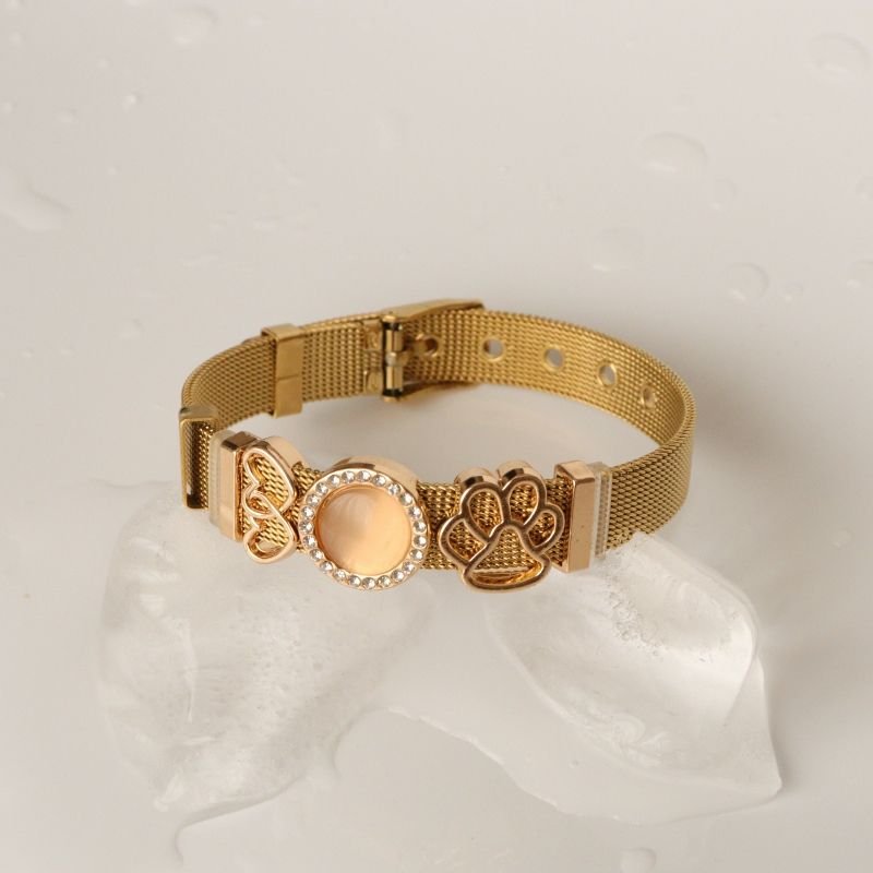 Bracelete Malha com Pingentes Folheados em Aço Inox