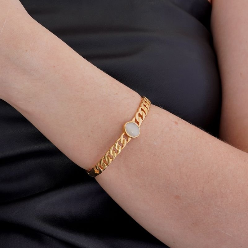 Bracelete Mineral Branco em Aço Inox (Linha Premium)