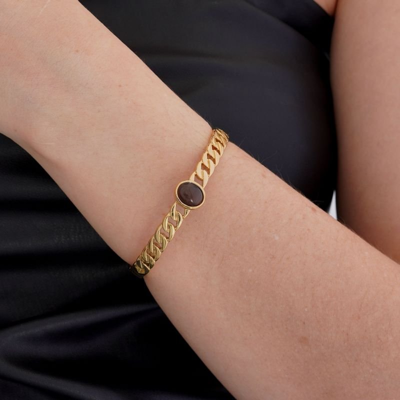 Bracelete Mineral Marrom Escuro em Aço Inox (Linha Premium)