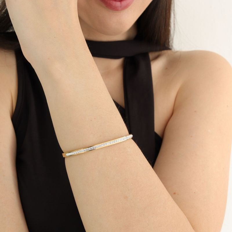Bracelete Minimal Shine com Strass em Aço Inox