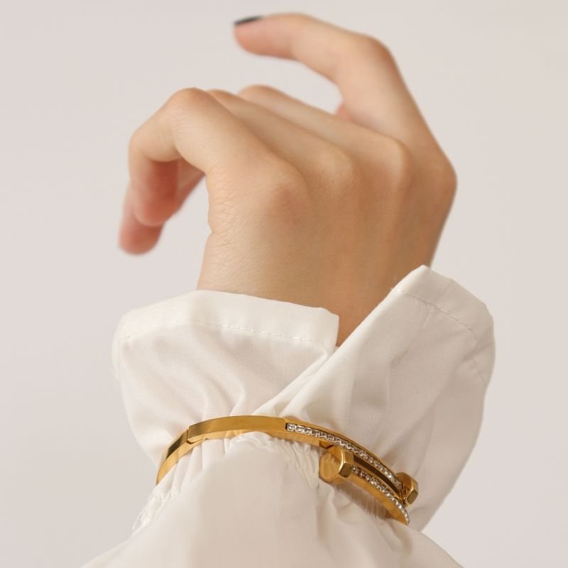 Bracelete Prego Cravejado em Aço Inox (Linha Premium)