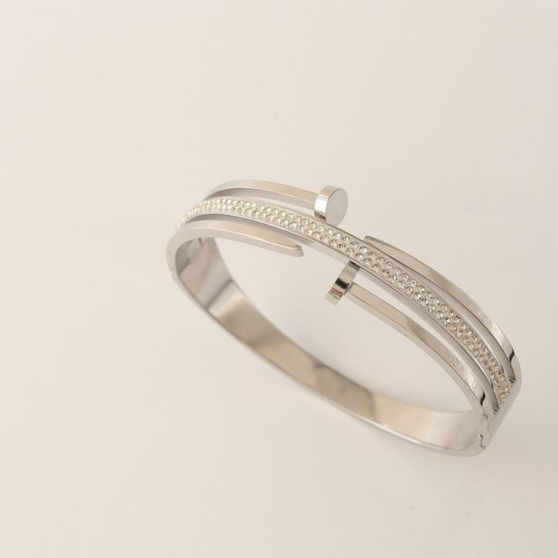 Bracelete Prego Duplo Cravejado em Aço Inox (Linha Premium)