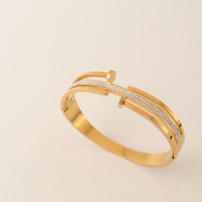 Bracelete Prego Duplo Cravejado em Aço Inox (Linha Premium)