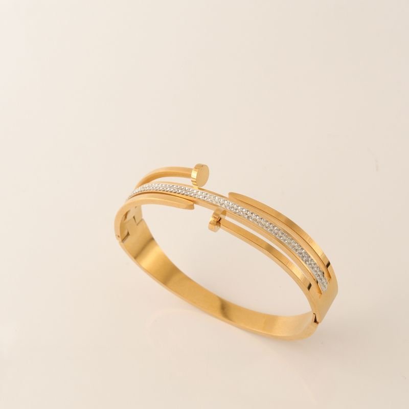 Bracelete Prego Duplo Cravejado em Aço Inox (Linha Premium)