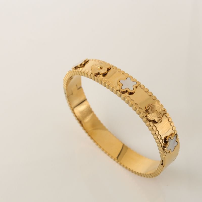 Bracelete Inspiração Van Cleef Branco em Aço Inox (Linha Premium)