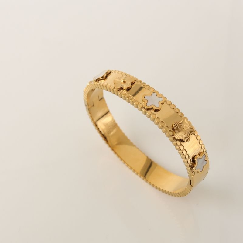 Bracelete Inspiração Van Cleef Branco em Aço Inox (Linha Premium)