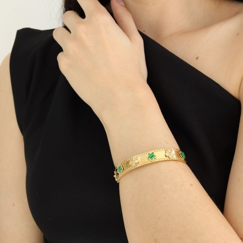 Bracelete Inspiração Van Cleef Verde em Aço Inox (Linha Premium)