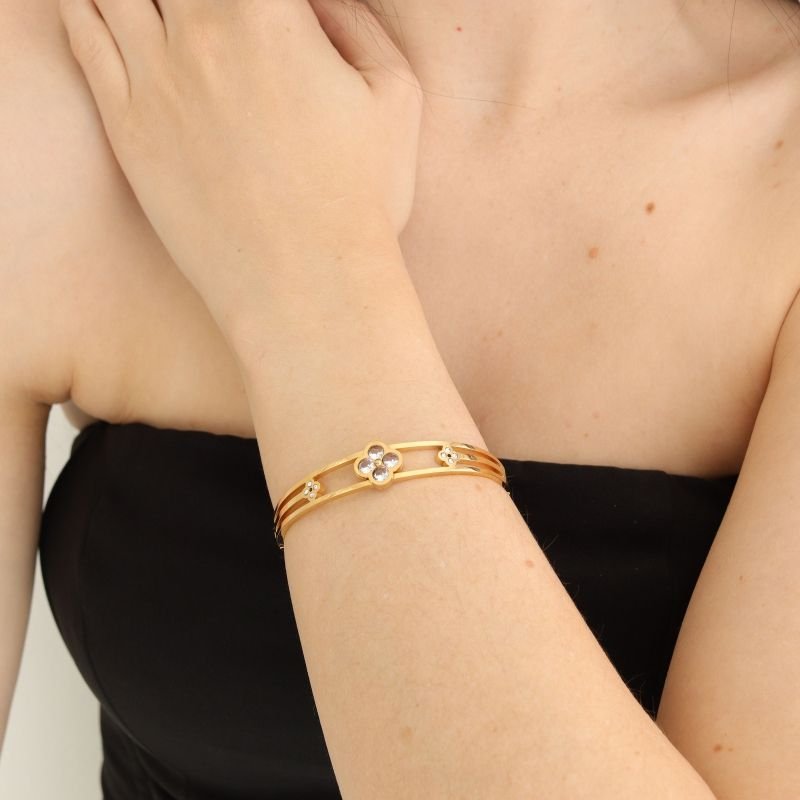 Bracelete Inspiração Van Cleef com Pedra Zircônia em Aço Inox (Linha Premium)