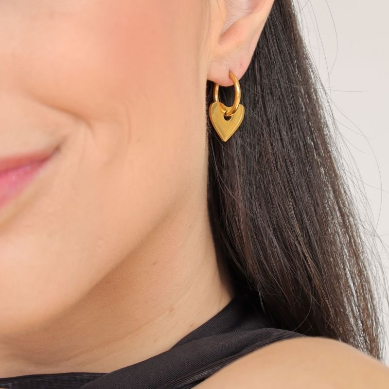 Brinco Argola com Coração em Aço Inox