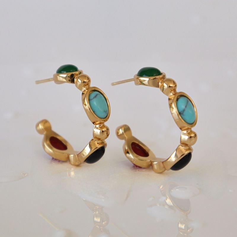 Brinco Argola com Pedras em Aço Inox (Linha Premium)