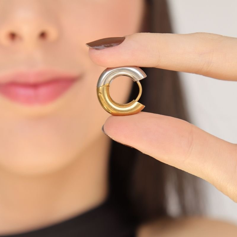 Brinco Argola Mais Grossa Mistura de Banhos (Peso 7g) em Aço Inox