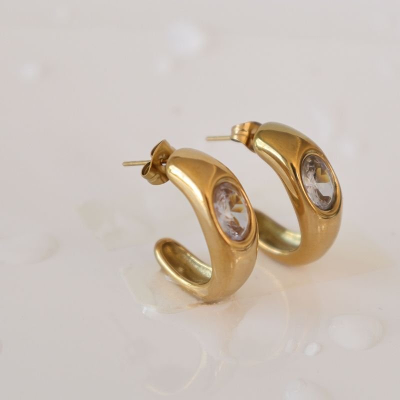 Brinco Argola Minimalista Cristal em Aço Inox (Linha Premium)