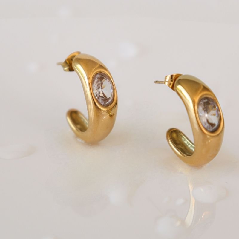 Brinco Argola Minimalista Cristal em Aço Inox (Linha Premium)