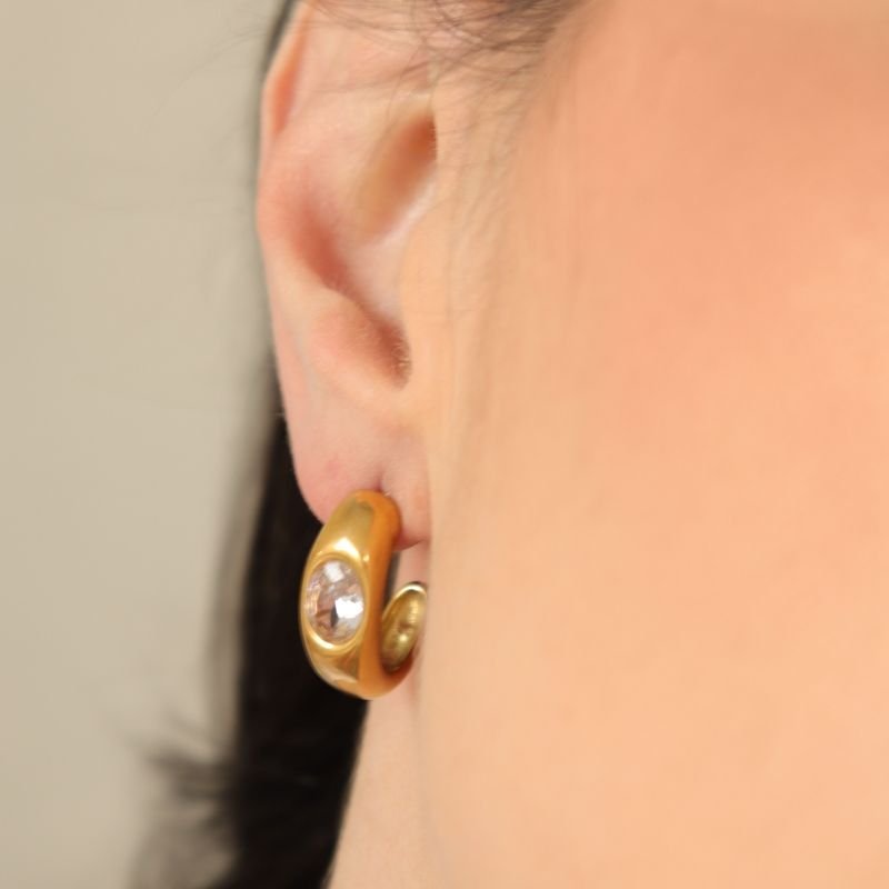 Brinco Argola Minimalista Cristal em Aço Inox (Linha Premium)