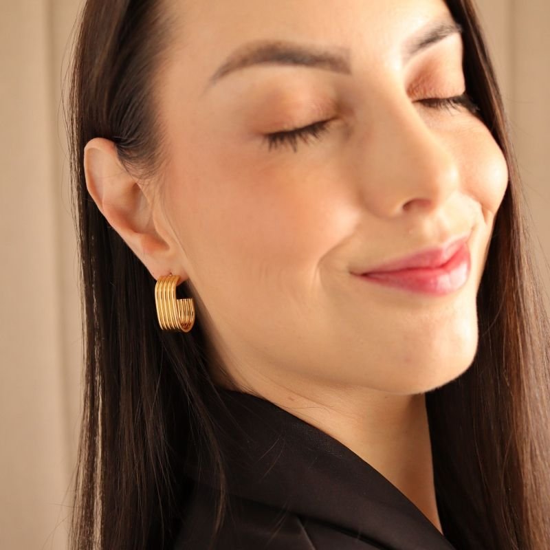 Brinco Argola Minimalista Moderna em Aço Inox