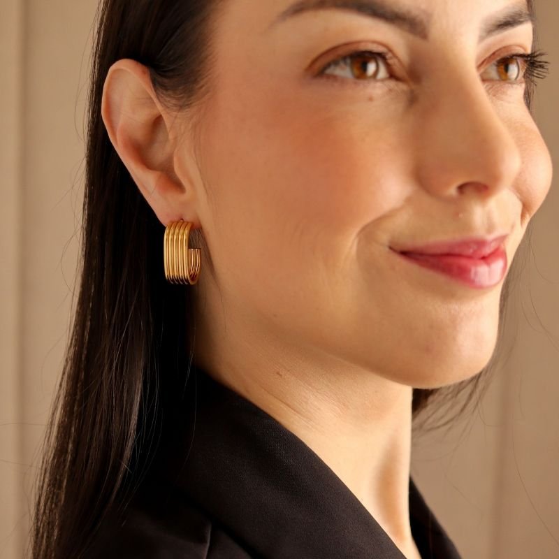 Brinco Argola Minimalista Moderna em Aço Inox