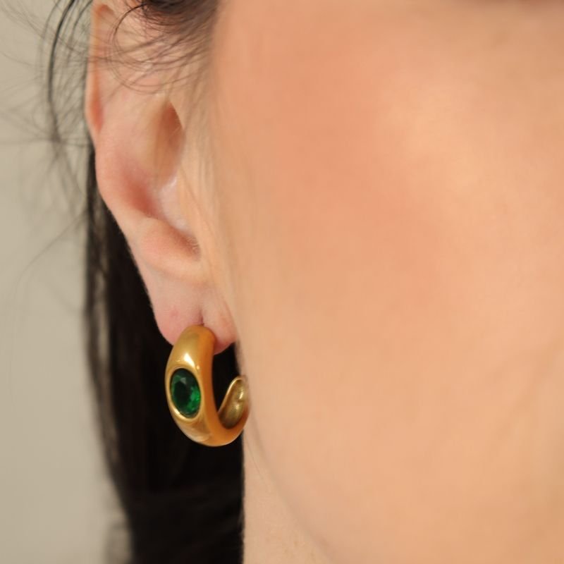 Brinco Argola Minimalista Verde em Aço Inox (Linha Premium)