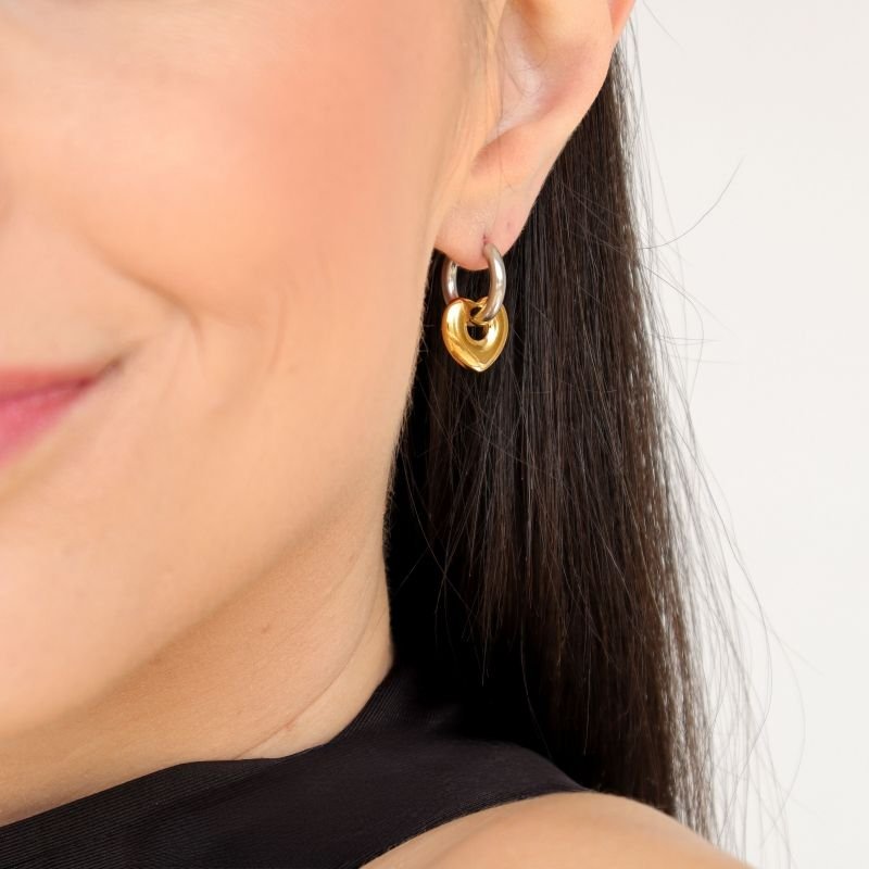 Brinco Argola Mistura de Banhos Coração em Aço Inox (Linha Premium)