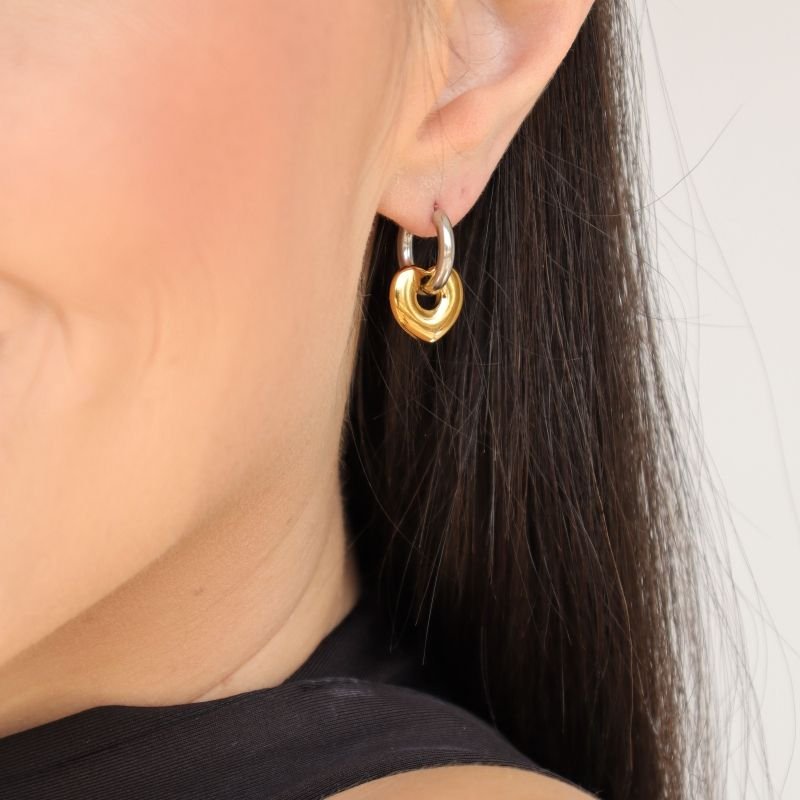 Brinco Argola Mistura de Banhos Coração em Aço Inox (Linha Premium)