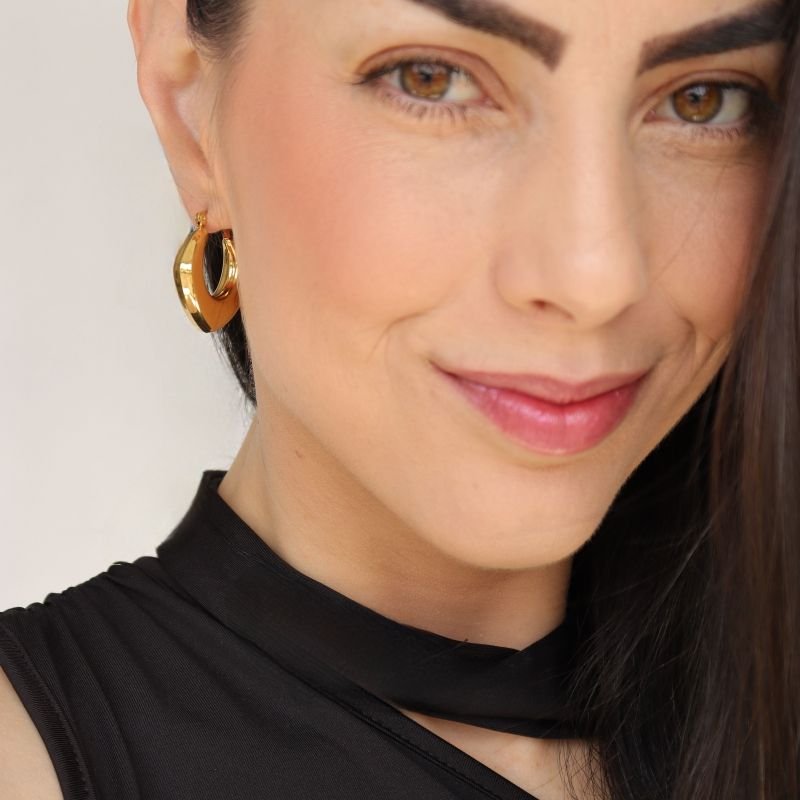 Brinco Argola Orgânica Click Moderna em Aço Inox