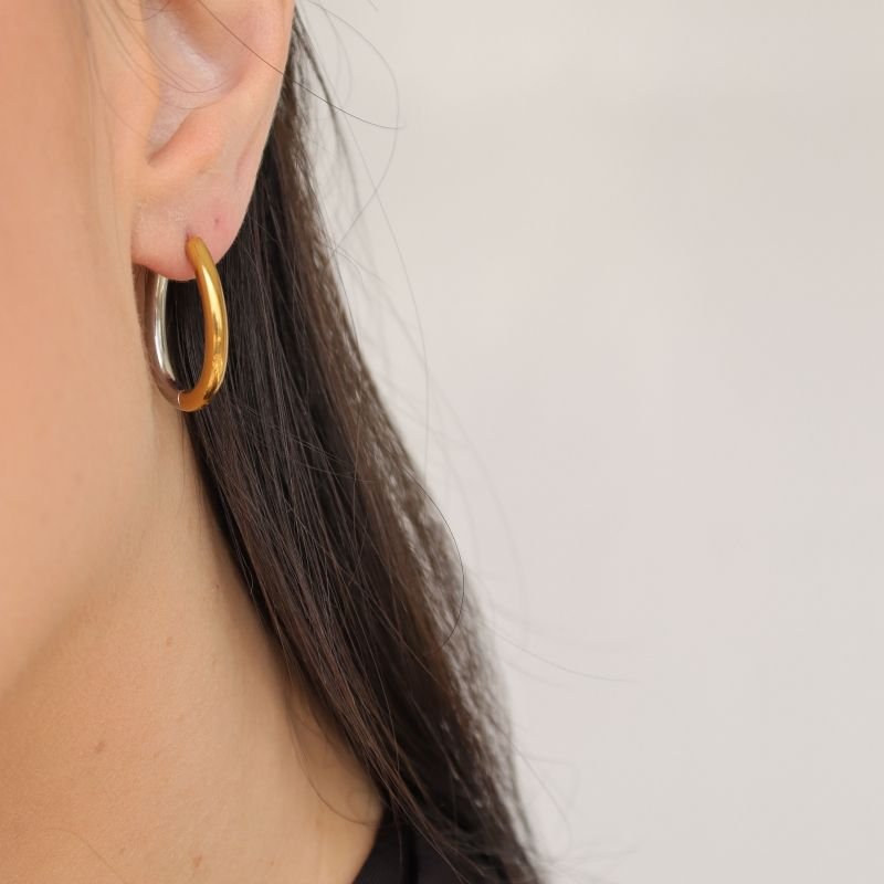 Brinco Argola Oval Dois Banhos em Aço Inox