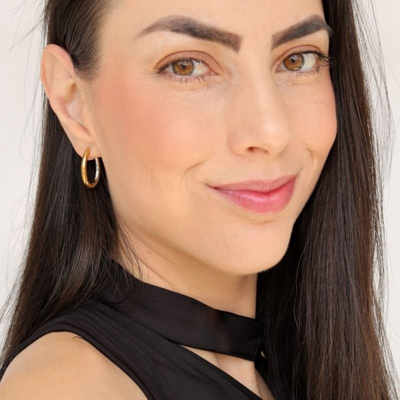 Brinco Argola Oval Dois Banhos em Aço Inox