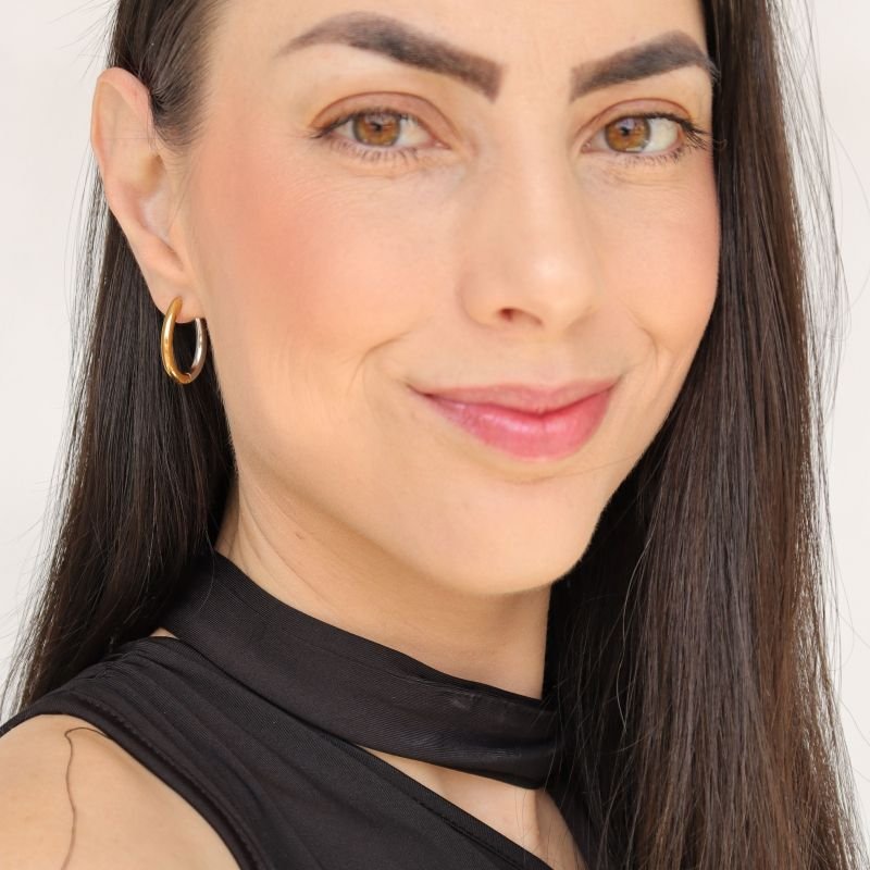 Brinco Argola Oval Dois Banhos em Aço Inox