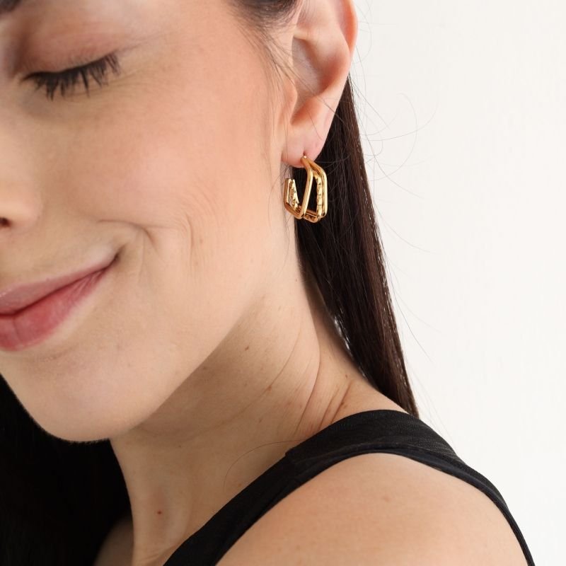 Brinco Argola Triple Geo em Aço Inox