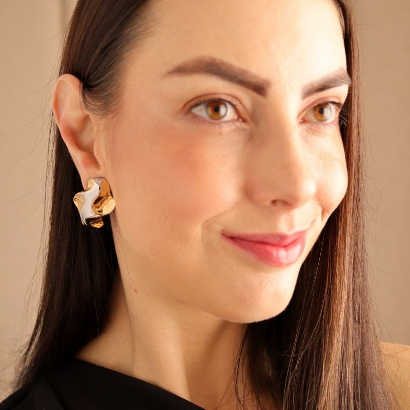 Brinco Bicolor Moderno em Aço Inox (Linha Premium)