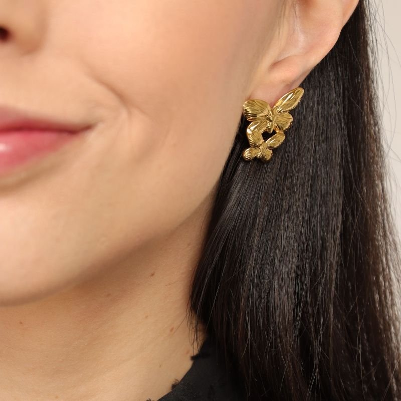 Brinco Borboleta Dupla em Aço Inox (Linha Premium)