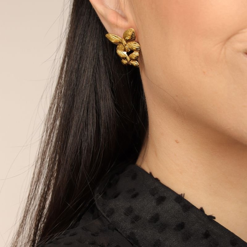 Brinco Borboleta Dupla em Aço Inox (Linha Premium)