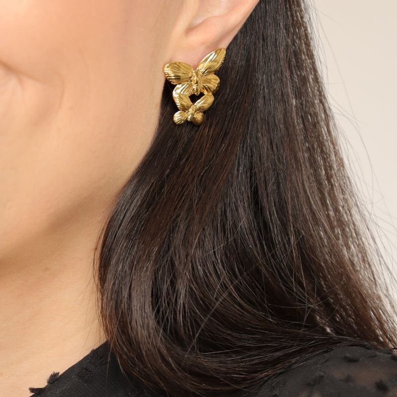 Brinco Borboleta Dupla em Aço Inox (Linha Premium)